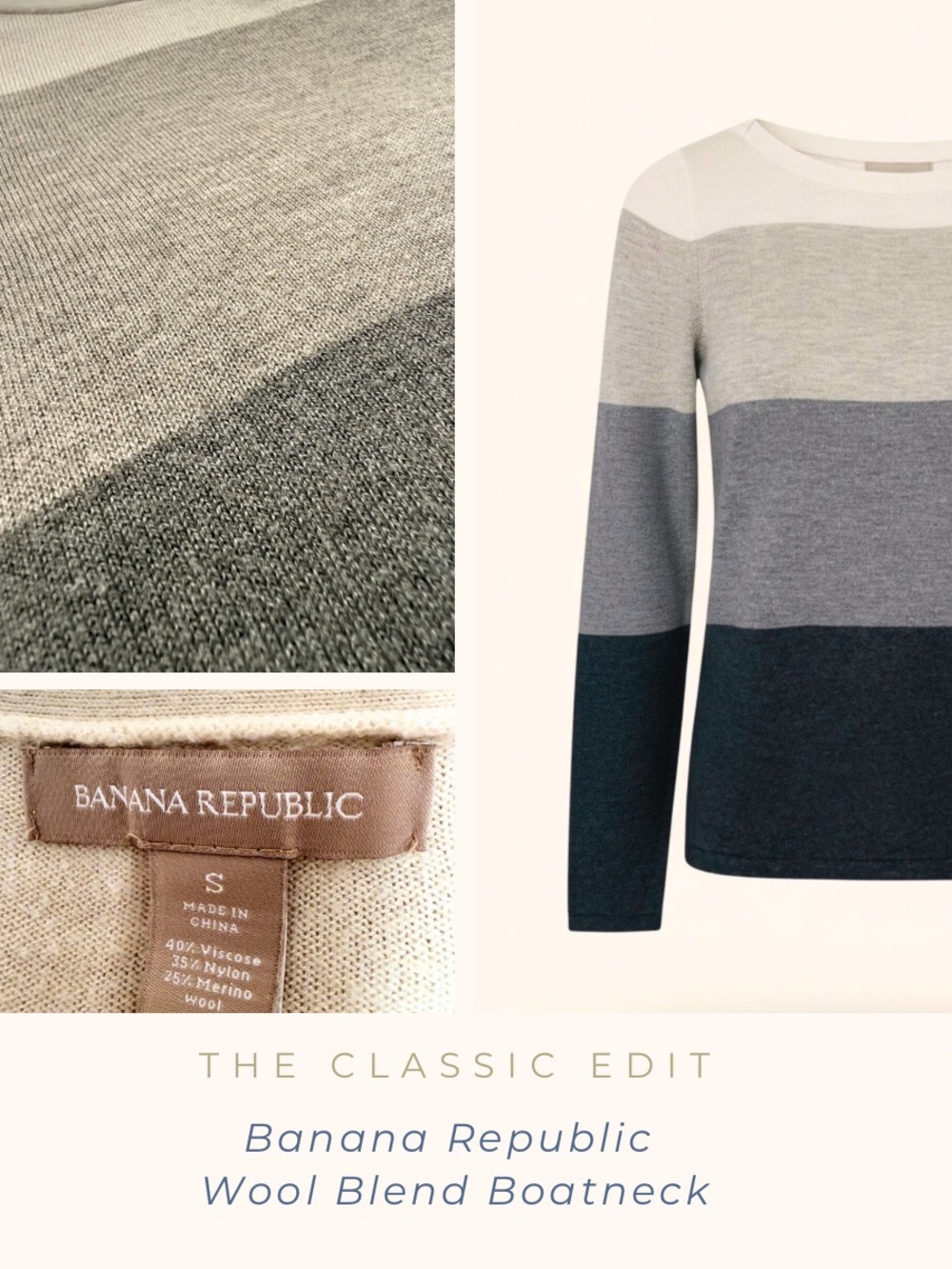 Banana Republic | Wool Blend | Boatneck Sweater | Gradient Stripe | Lightweight